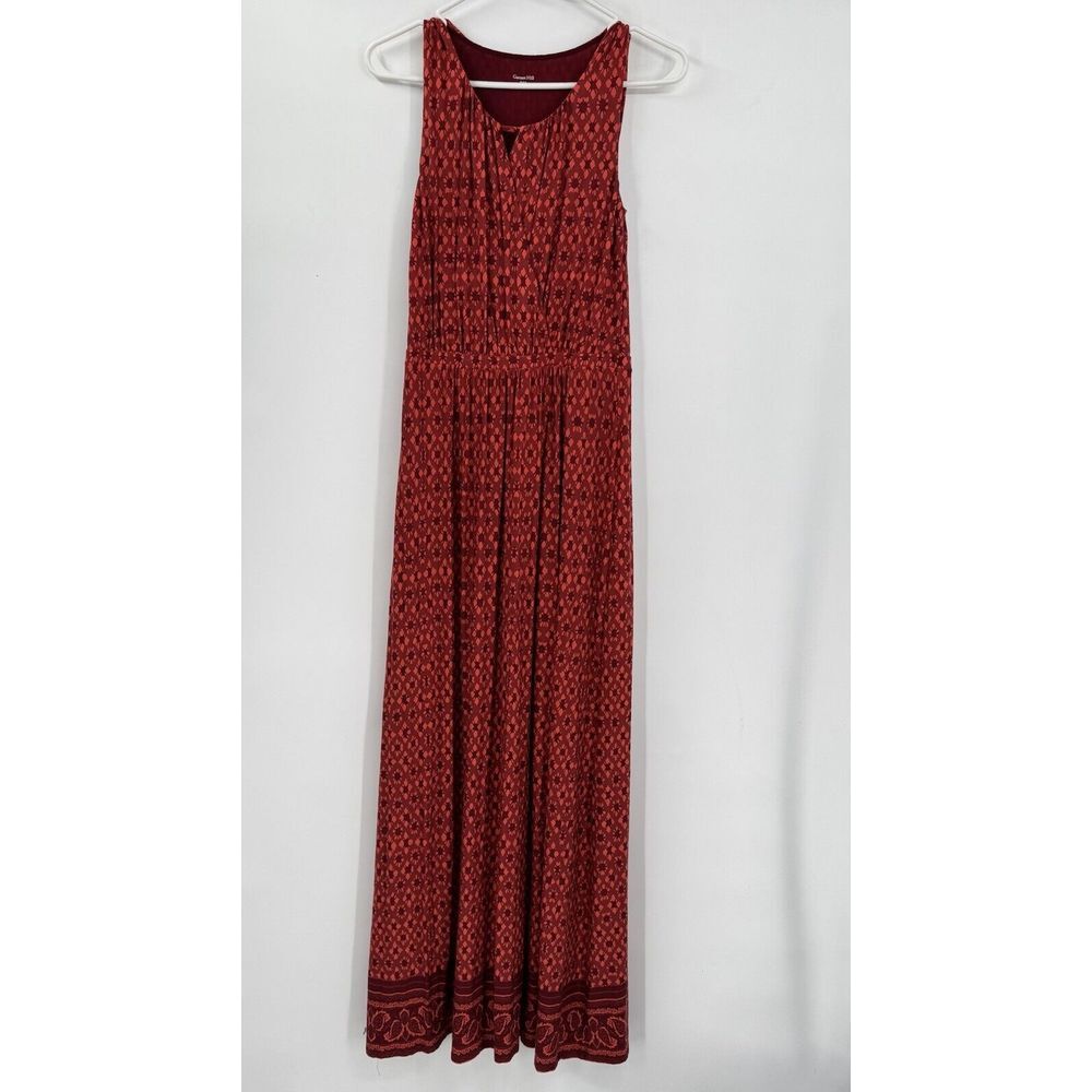 Garnet Hill XS Maxi Dress Womens Red Orange Geometric Medallion‎ Tencel 45098